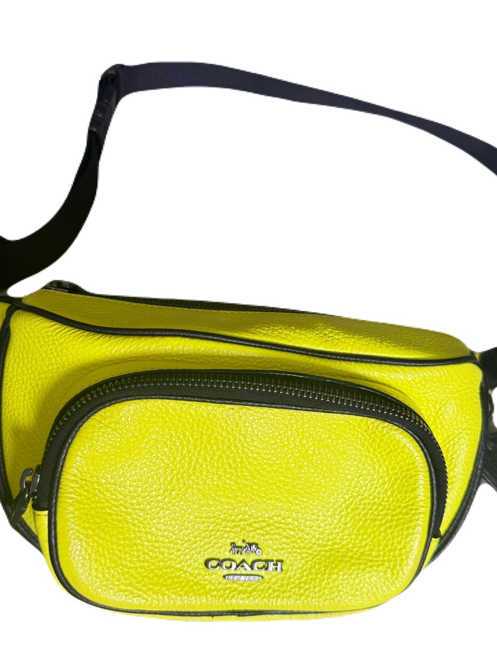 Coach Neon Yellow Leather Belt Bag with Black Trim